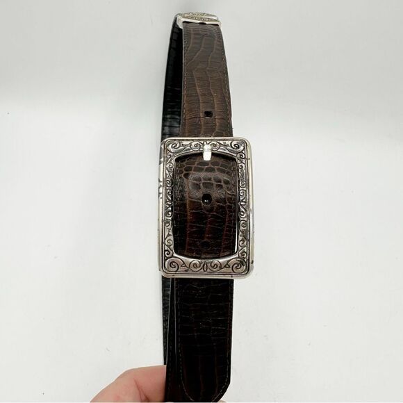 Vintage Y2K Brighton Brown & Black Reversible Croc Embossed Leather Belt Medium‎ - Picture 5 of 12